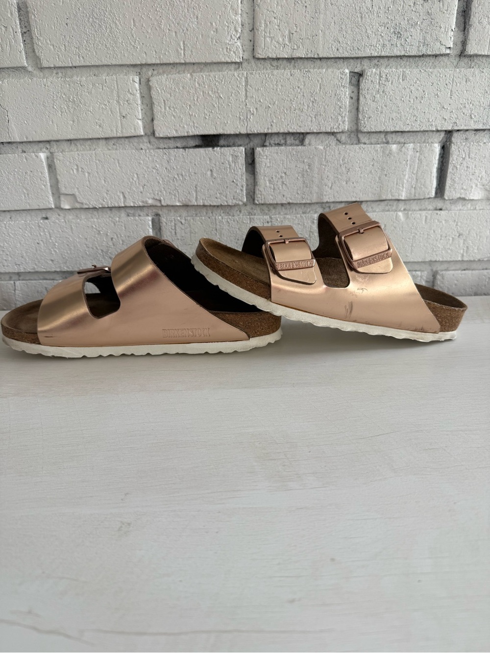 Birkenstock Arizona Metallic Bronze Rose Gold Double Strap Sandals EU 37 Narrow - Picture 5 of 8